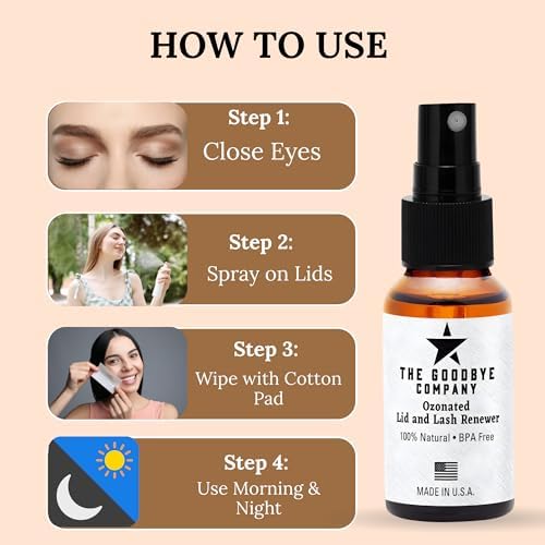 Ozonated Lid and Lash Renewer packaging highlighting made in USA and natural ingredients