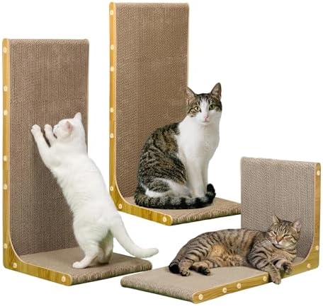 SMARTBEAN 3-pack vertical cat scratching post combined in an indoor living room.