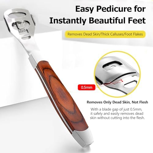 Close up of stainless steel callus shaver head with replacement blades.