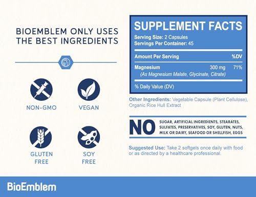 Gluten free and non GMO BioEmblem triple magnesium complex vegetarian capsules for energy support