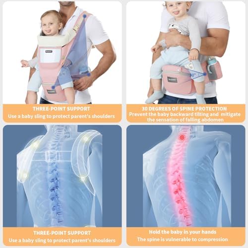 KIYUMI Baby Carrier with Hip Seat, Ergonomic M Position, Newborn to Toddler, Head Support and Breathable Mesh,Adjustable Removable 6- in-1 Baby Baby Sling Carrier (7-45 lbs) for Mom Dad, Pink - Image 5