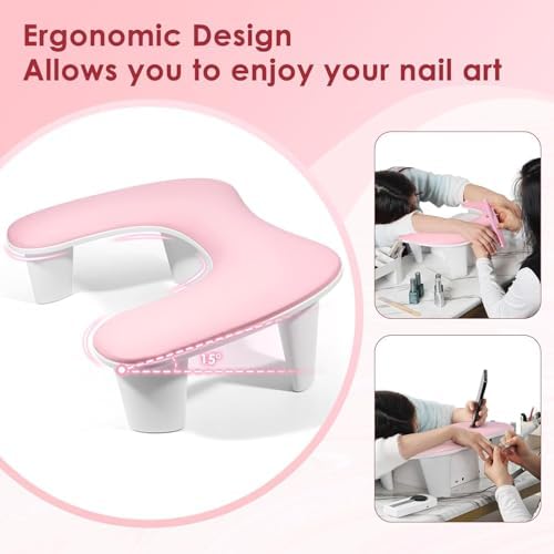 Arm Rest for Nails Tech - U-shaped Manicure Nail Hand Rest Pillow Cushion, Big Microfiber Leather Nail Arm Rest Stand for Acrylic Nail Art Tech (Pink) - Image 3