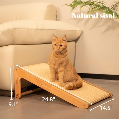 CHEERHOME PETS solid wood cat scratch pad laid flat as an inclined ramp