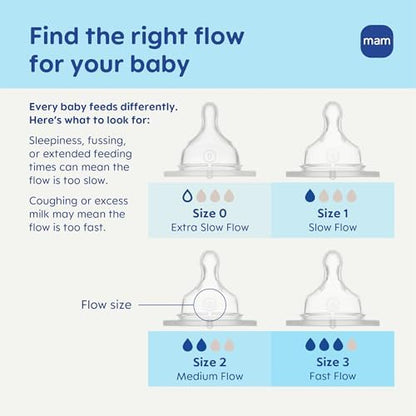 MAM Easy Start infant feeding bottle packaging showcasing BPA free safety certification