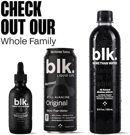 Authentic blk. alkaline water drops packaging highlighting zero sugar and keto friendly benefits.