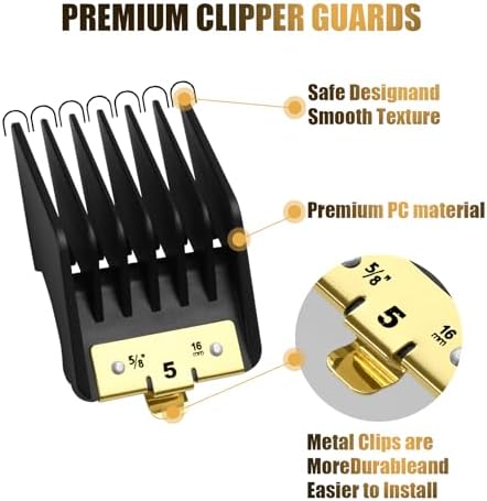Complete eight piece replacement guide comb set arranged sequentially by cutting length size