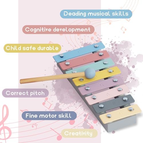 Montessori style kids wooden percussion toy with two child safe play mallets.