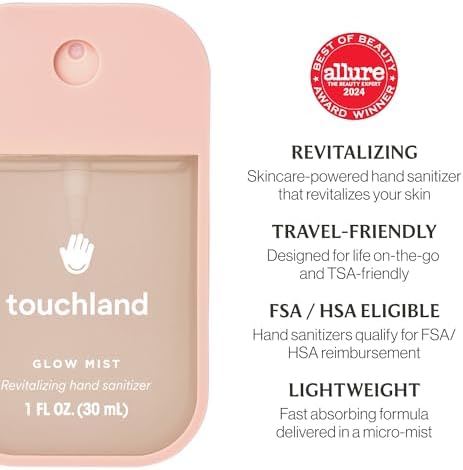 Touchland Glow Mist Revitalizing Hand Sanitizer Spray, Rosewater scented, 1FL. OZ. Travel Size - Image 5