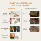 Side profile of the flat NumNum infant spoon showing the flexible silicone construction.