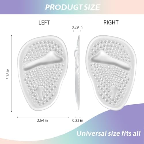 Transparent shoe inserts for high heels showing no-slip adhesive backing.