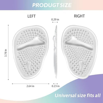Transparent shoe inserts for high heels showing no-slip adhesive backing.