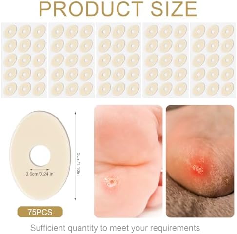 Self-adhesive small oval callus pads for toe protection and friction reduction.