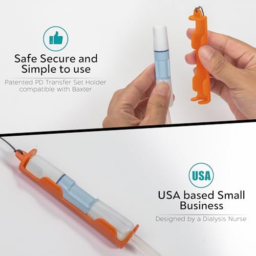 MandMcares Baxter transfer set neck pouch demonstrating how it replaces traditional skin irritating adhesive medical tapes.