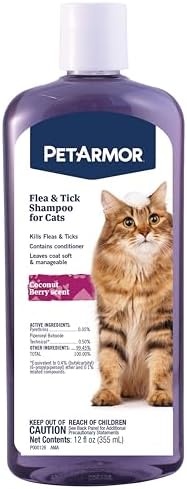 PetArmor cat flea treatment shampoo and conditioner bottle back label showing ingredients
