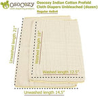 OsoCozy unbleached prefold cloth diapers laid flat to display the multi-layer central absorbency panel.
