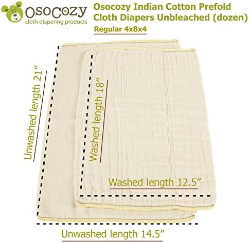 OsoCozy unbleached prefold cloth diapers laid flat to display the multi-layer central absorbency panel.