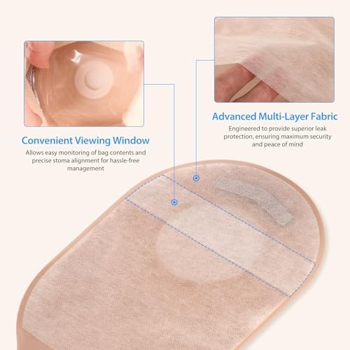 Heagimed drainable ostomy pouches showing the soft non woven fabric backing and closure system
