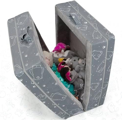 U-Moving toddler travel mattress resting on a bedroom floor showcasing the built-in side bumpers