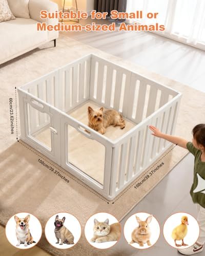Acrylic Indoor Dog Playpen with Heavy Duty Door Lock,24" H 8 Panels DIY Puppy Playpen Pet Play Pen for Small Animal, Easy Assemble and Clean Plastic Pet Fence,White - Image 3