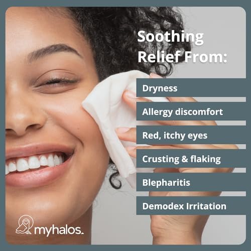 Individually wrapped MyHalos tea tree oil eye wipes for blepharitis treatment