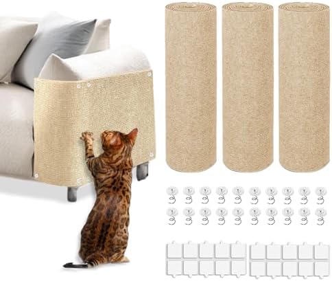 Three pieces of self adhesive cat scratch furniture protectors displayed together.