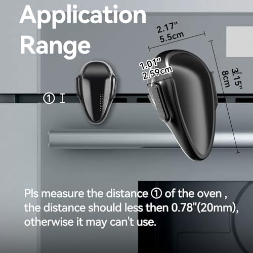 Child safety oven lock showing heat resistant material texture