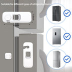 White adhesive baby proof latch for kitchen cabinets and drawers