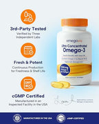 Close-up of OmegaVia triple strength fish oil softgels packaging