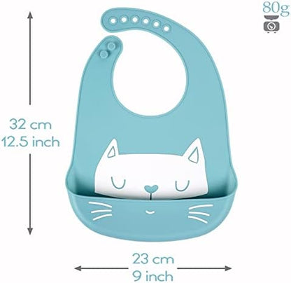Demonstration of a flexible YINGJEE silicone baby bib being rolled up compactly for diaper bag travel storage.
