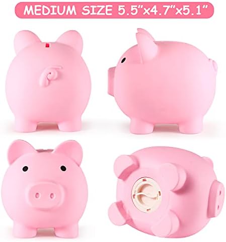 PJDRLLC non-toxic plastic piggy bank side profile highlighting the smooth finish and compact medium sizing.