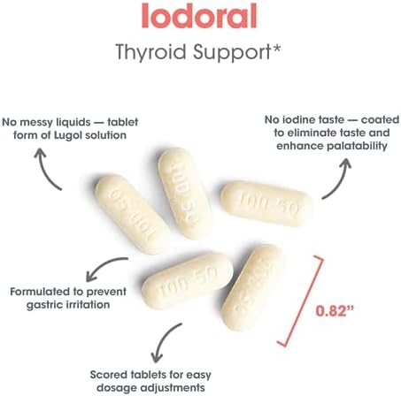 Premium thyroid and metabolic health supplement showing scored tablet directions