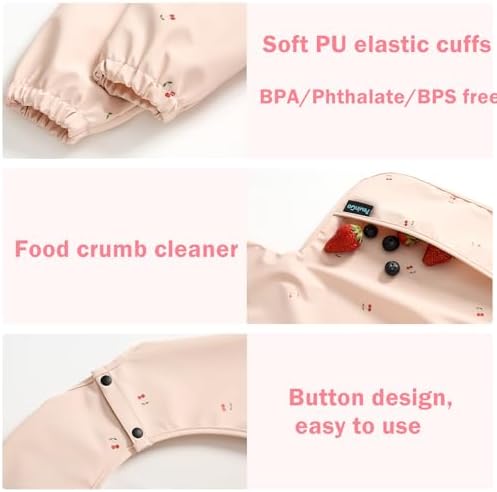 Baby Bibs with Long Sleeve Bib & BLW, Coverall Bibs for Baby Feeding, PU Soft and Skin-Friendly Material, Machine Washable, Waterproof and Easy to Clean, Baby Infant Toddlers (Pink) - Image 7