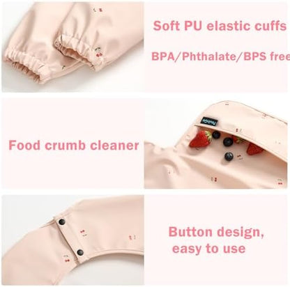 Baby Bibs with Long Sleeve Bib & BLW, Coverall Bibs for Baby Feeding, PU Soft and Skin-Friendly Material, Machine Washable, Waterproof and Easy to Clean, Baby Infant Toddlers (Pink) - Image 7