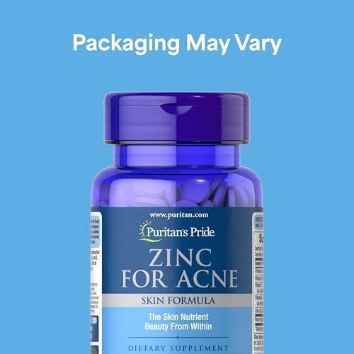 Puritans Pride Zinc for Acne dietary supplement label showing vitamin ingredients