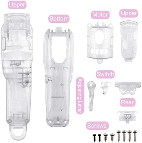 Clear plastic trimmer replacement housing back view showing precision screw alignments.