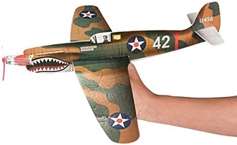 Assembled sixteen inch Axis and Allies foam glider airplane showcasing the detailed wing structure and lightweight design.