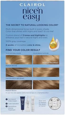 Clairol permanent hair color box showcasing the gold shade results and ingredient details