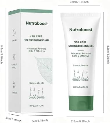 Natural ingredients illustration featuring olive oil and tea tree extract next to the nail serum.