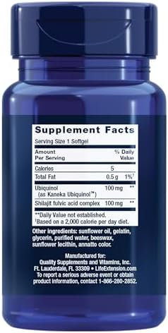 Life Extension Super Ubiquinol CoQ10 supplement facts label details