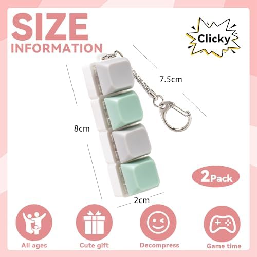 Green four key mechanical switch clicker toy close up view