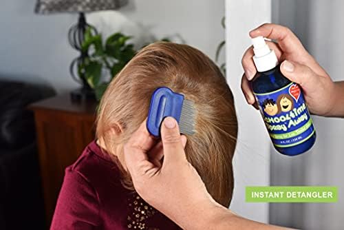 Schooltime daily maintenance lice spray applied to children's hair for tangles