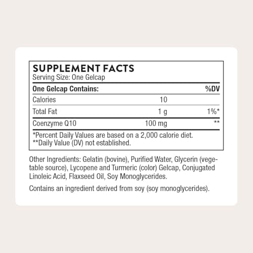 Thorne CoQ10 supplemental facts and ingredient label closeup
