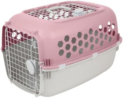 Petmate top load pet crate double door entry pink and gray