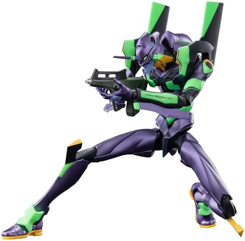 Blokees Evangelion Test Type 01 model kit in a dynamic crouching combat stance on its recharge display base