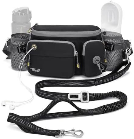 Hands free bungee leash attached to Tudequ walking belt