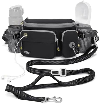 Hands free bungee leash attached to Tudequ walking belt