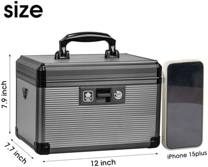 Open black first aid box showing the removable plastic organizer tray and interior space.
