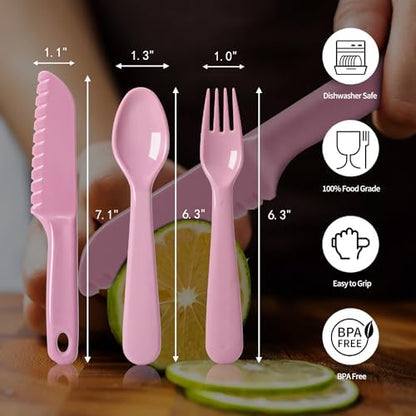 Top view of BPA free kids eating utensils