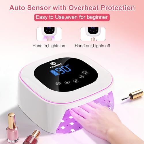 Helivive nail lamp curing gel nails in a professional setting