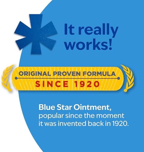 Blue Star ointment texture and jar label indicating fast-acting relief for eczema.